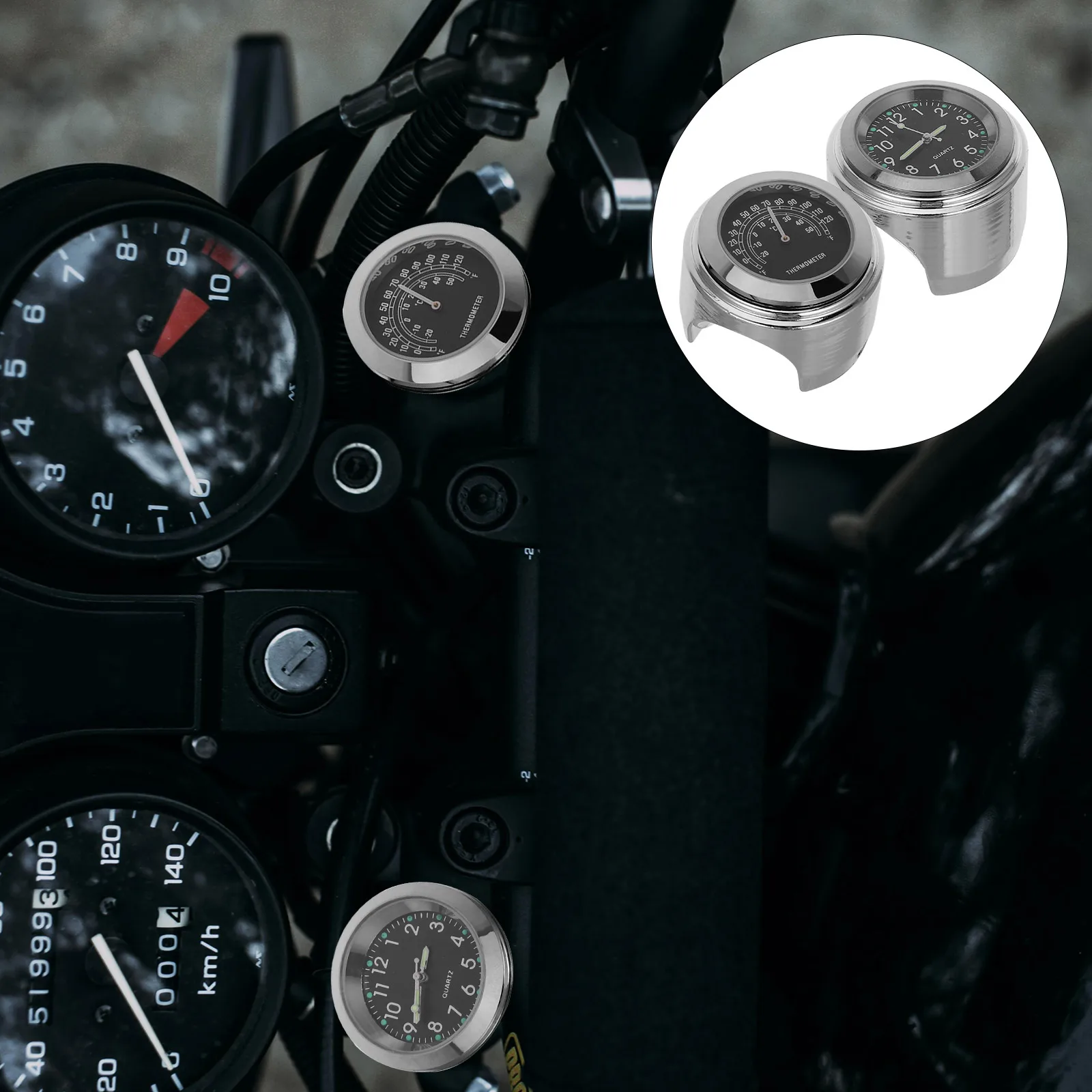 

2 Pcs/set Motorcycle Clock Thermometer and Aluminum Alloy Handlebar Accessories