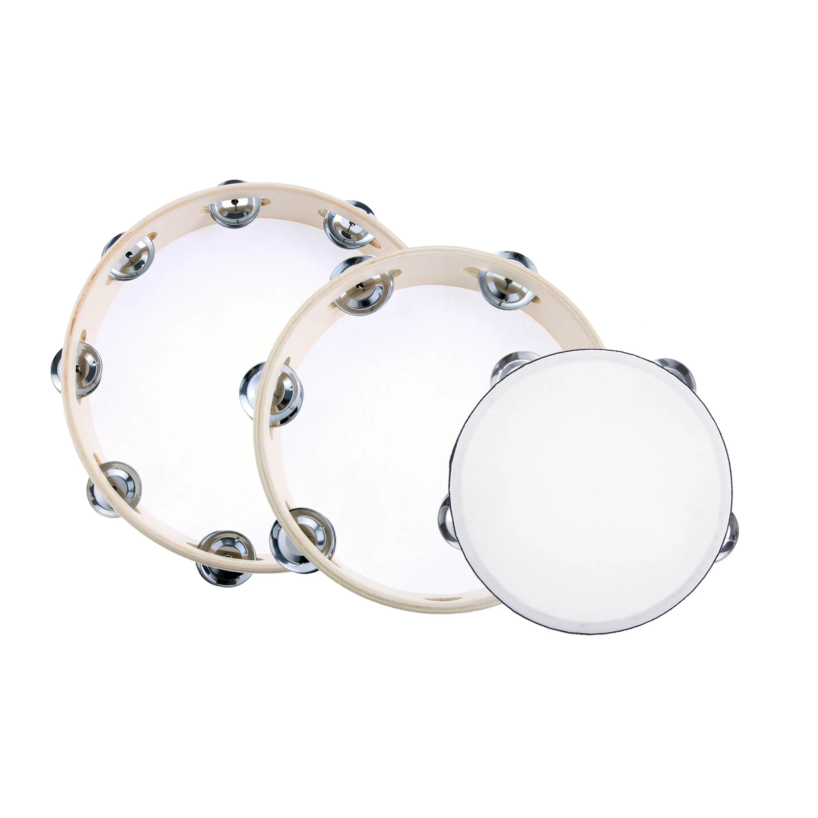 3pcs 6/8/10 Inch Wood Tambourine Hand Held  Single Row Tambourine Metal Jingles Musical Educational Instrument Rhythm Percussion
