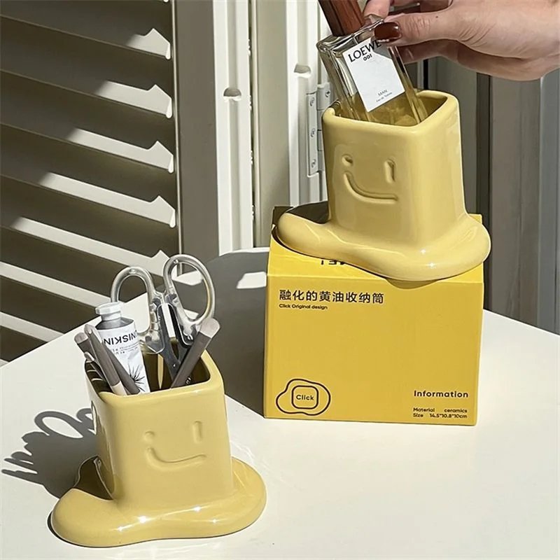 Kawaii Melted Butter Shape Pen Holder Creative Large Capacity Desk Organizer for Makeup Brushes Pens Desktop Storage Stationery