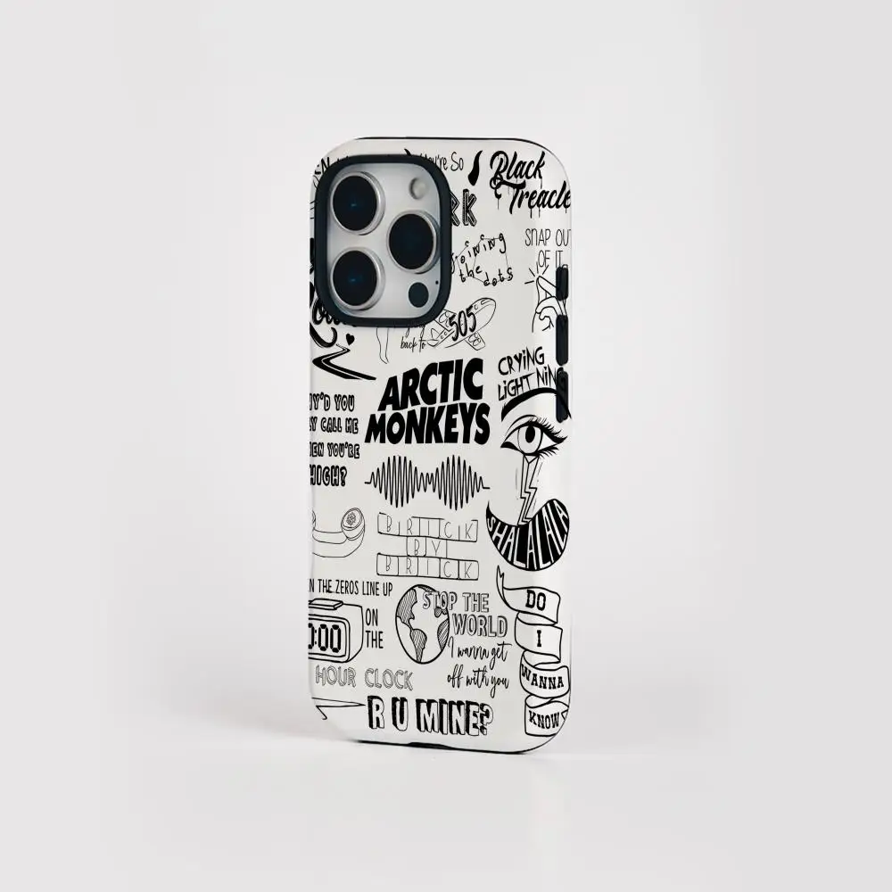 Arctic Monkeys Handyhülle für iPhone 17, 16, 15, 14, 13, 12 Pro Max Plus, glänzende HD-Doppelschicht-Flüssigkeitshartschale