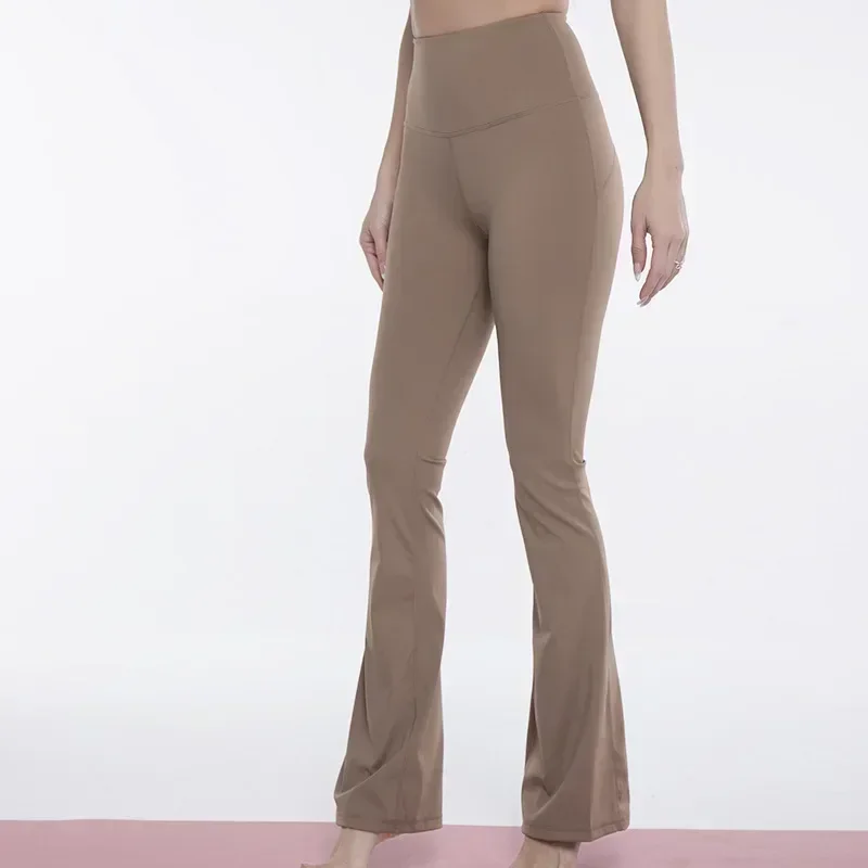 Pantalones acampanados de Yoga de cintura alta para mujer, pantalones de Fitness de nailon, pantalones deportivos de alta elasticidad para exteriores