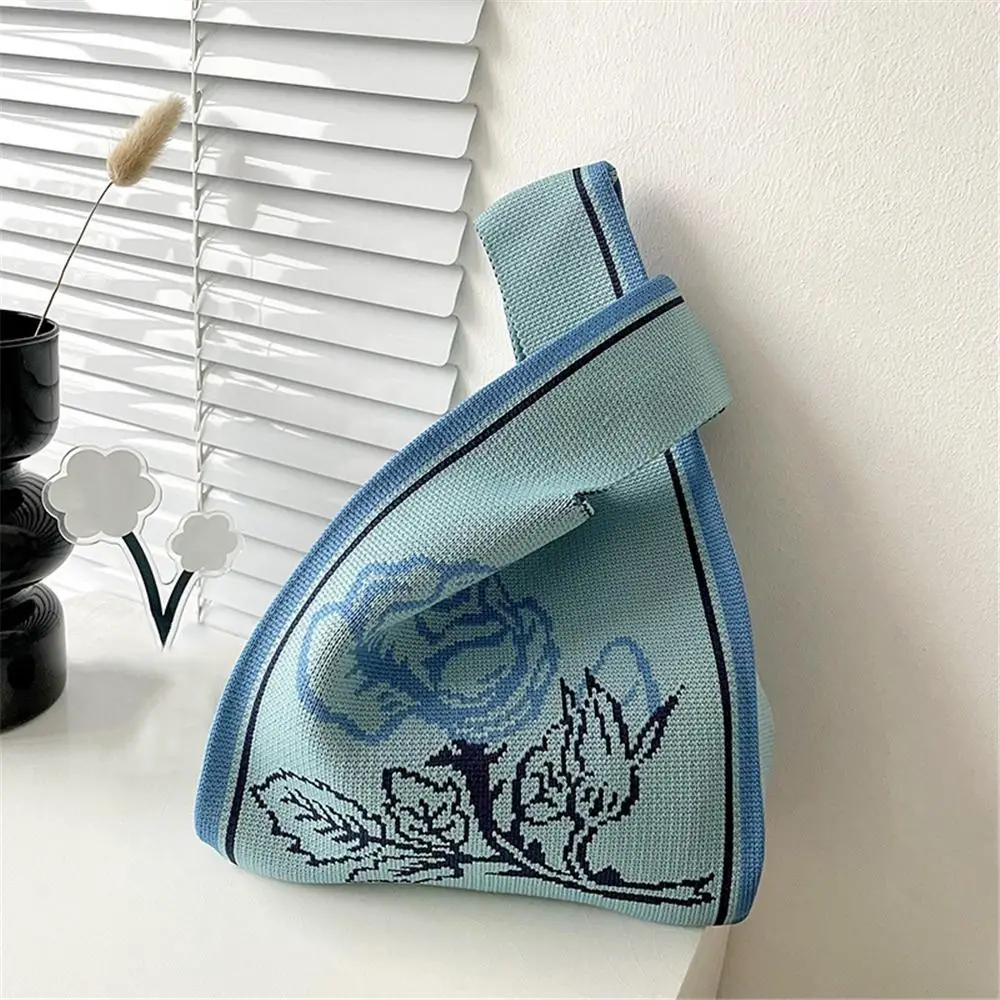 Reusable Knot Handmade Tote Bag Knit Handbag Wrist Bag Shopping Bags