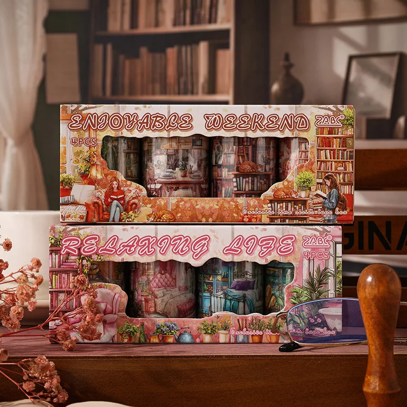 

4 Rolls/set Enjoy The Time Alone Series Vintage Life Landscape PET Tape Creative DIY Journal Material Collage Stationery