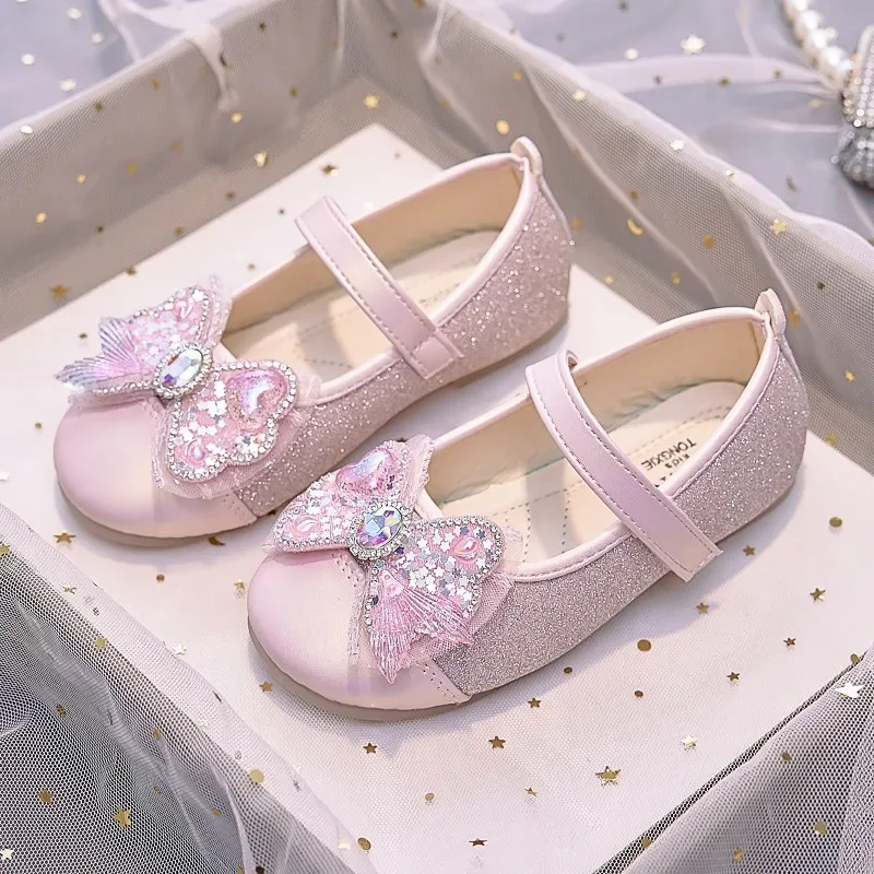 Autumn Kids Rhinestone Princess Shoes Girls Soft-Soled Mary Jane Buckle Shoe Ceremony Casual Shoe Children Low-Cut Crystal Shoes
