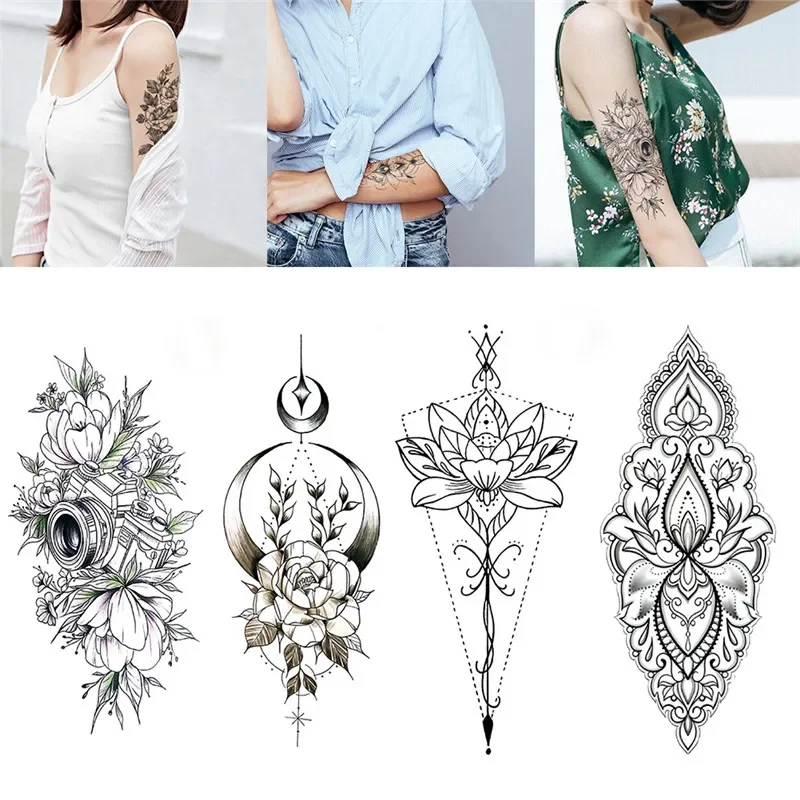 حار أسود المؤقتة الوشم هيئة الفن الوشم ثلاثية الأبعاد مقاوم للماء الوشم المؤقت ملصق الفن الرجال الذراع الساق وهمية الوشم ورقة