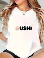 Women's Fashion USHI Graphic T-Shirt - Crew Neck Short Sleeve Casual T-Shirt