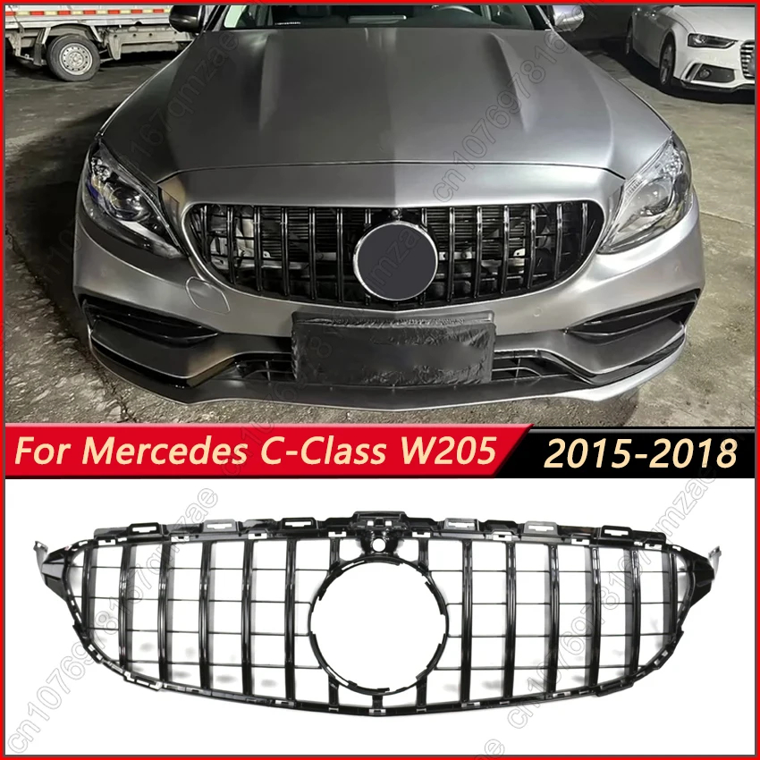 

Глянцевая черная решетка переднего бампера автомобиля в стиле GT для Mercedes Benz C W205 C180 C200 C250 C300 C350 C400 2015-2018