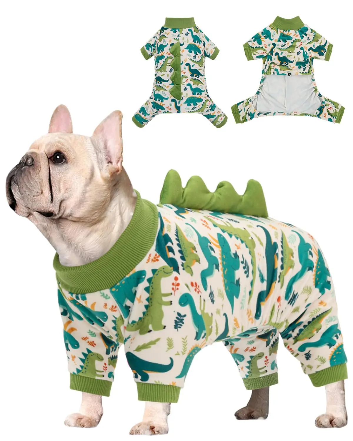 Dinosaur Dog Pajamas Spandex Velvet Sleepwear Coat for Small Dogs, Warm Pet Outfit Cold Weather Pullover, Customized