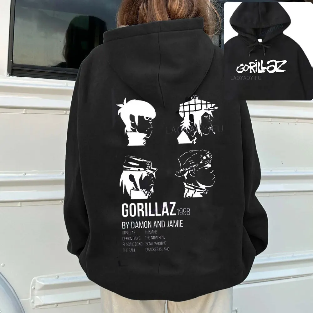 2024 Music Band Gorillaz PUNK ROCK Sweater Cartoon Pattern Hooded Leisure and Trendy Clothes Vintage Y2K oversized Clothing