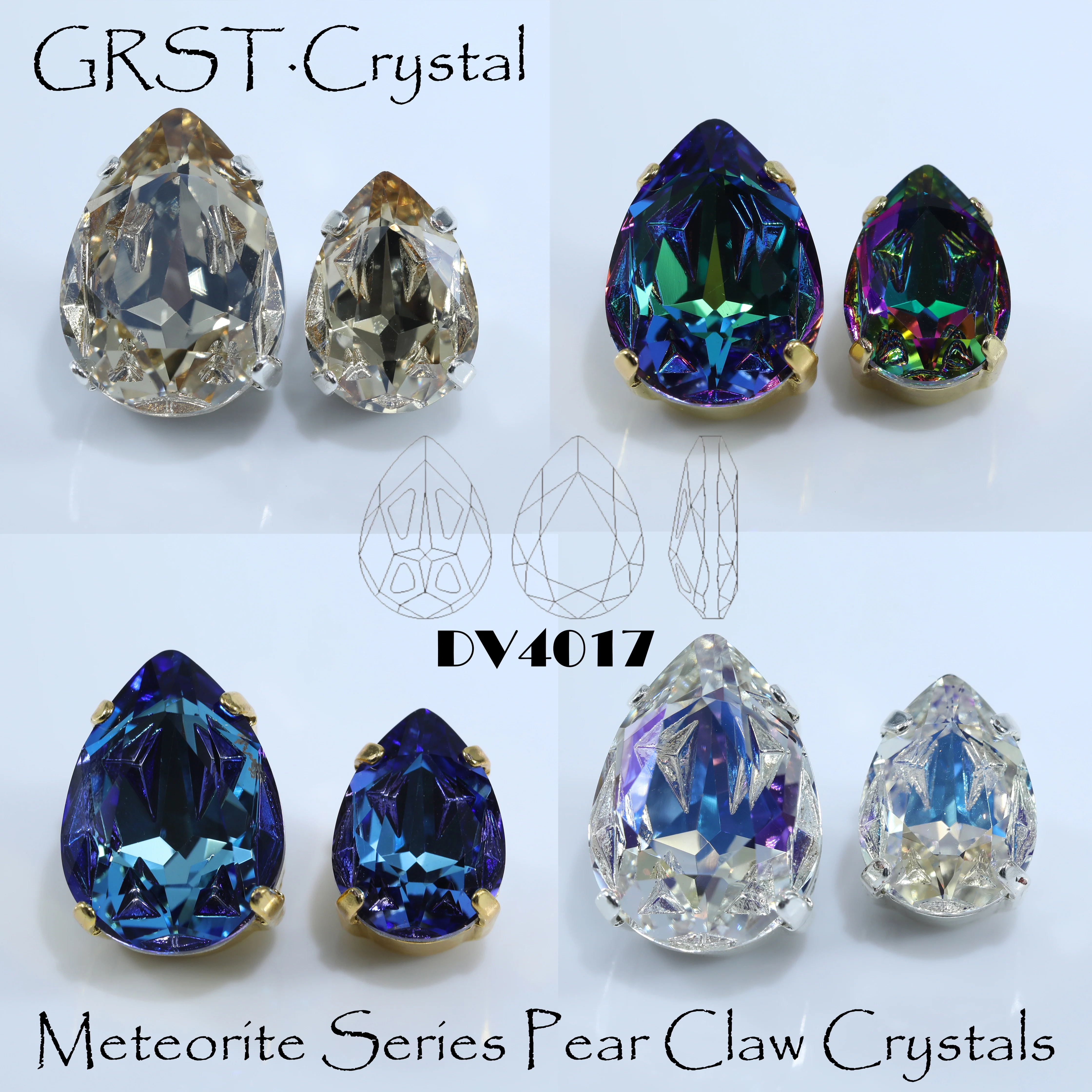 Meteorite Series Pear Sew On Claw Crystals Multi Color Fancy Rhinestones DIY Wedding Dress Garment Decorative Stones GRST