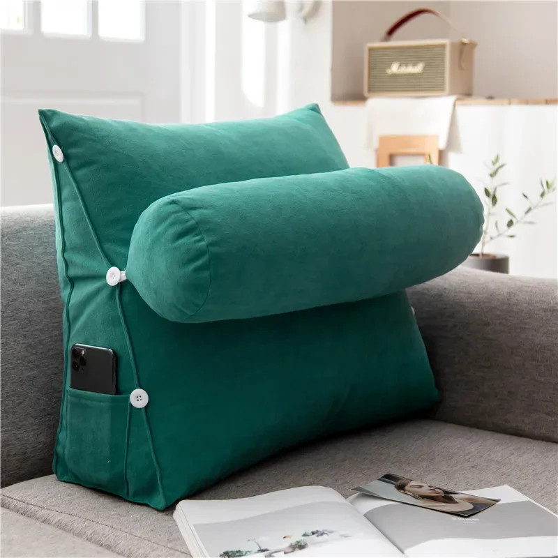 Bed Sofe Triangular Cushion Chair Backrest Pillow Office Chair Reading Living Room Leisure Back Pillows with Pockets Detachable