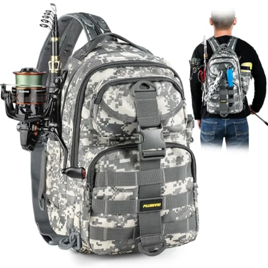 

Fishing Backpack Tackle Bag, Water-Resistant Backpack with Rod Holder, Ideal Shoulder Bag Gifts for Men