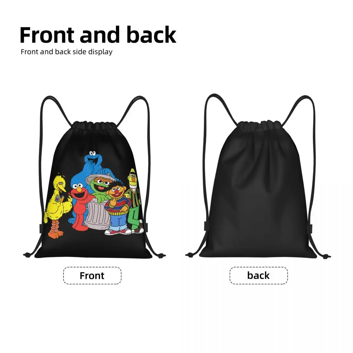 Custom Cartoon awstring Bags Men Women Portable Sports Gym Sackpack Elmo Big Bird Shopping Storage Backpacks