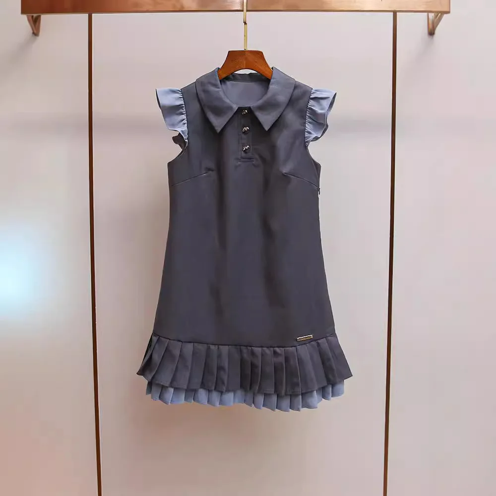 

Balisga High Waist A-Line Dress Sweet Sleeve Pleated Vest Dress Fashionable Autumn New Arrival Women's Clothing