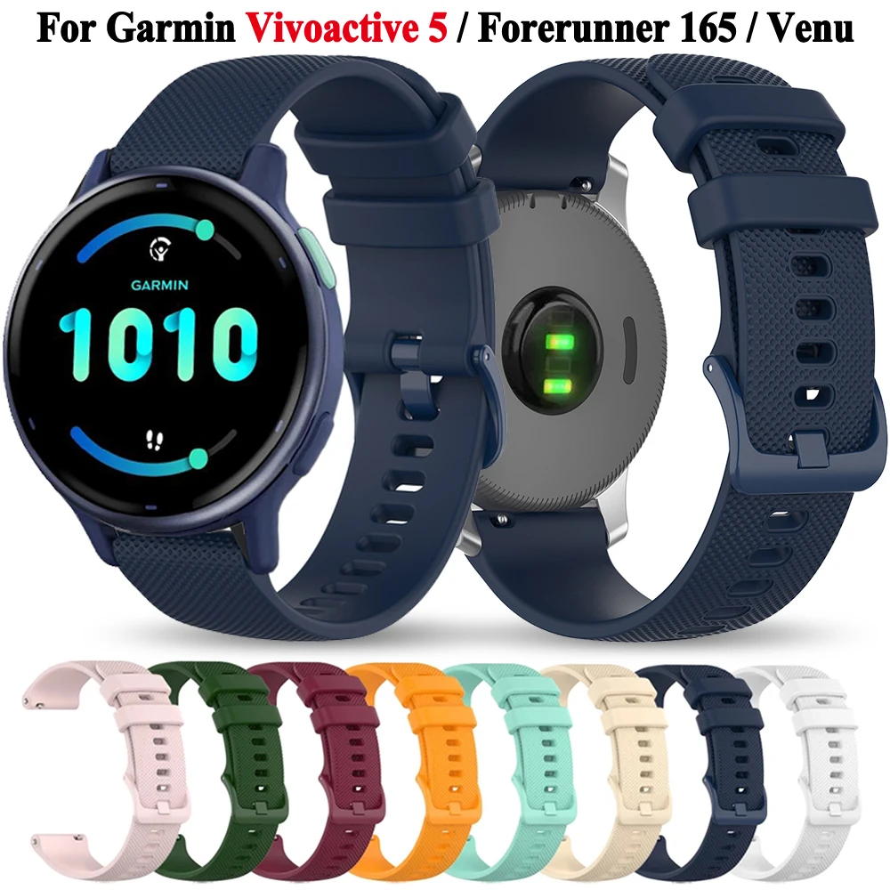 18mm 20mm Silicone Watch Strap For Garmin Vivoactive 5 3 4S Forerunner 165 645 245 55 Wristband For Venu 3S 2S Sq 2Plus Bracelet