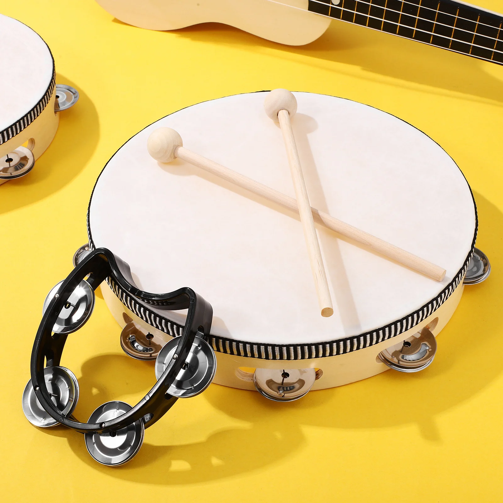 

1Set 10 Inch Hand Drum Tambourine with Mallets Professional Grade Percussion for Adult Musicians Clear Tone Easy to Master