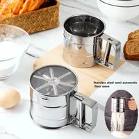 Stainless Steel Flour Sifter Handheld Semi-Automatic Pressing Flour Sieve Cup Flour Sugar Powder Shaker Filter Baking Supplies