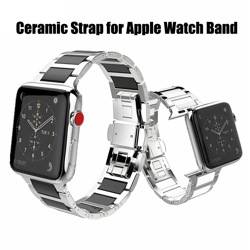

Ceramic Strap for apple watch band 44mm 40mm 42/38mm 49mm Butterfly buckle link bracelet iwatch serie 3 Se 6 ultra 7 8 45mm 41mm