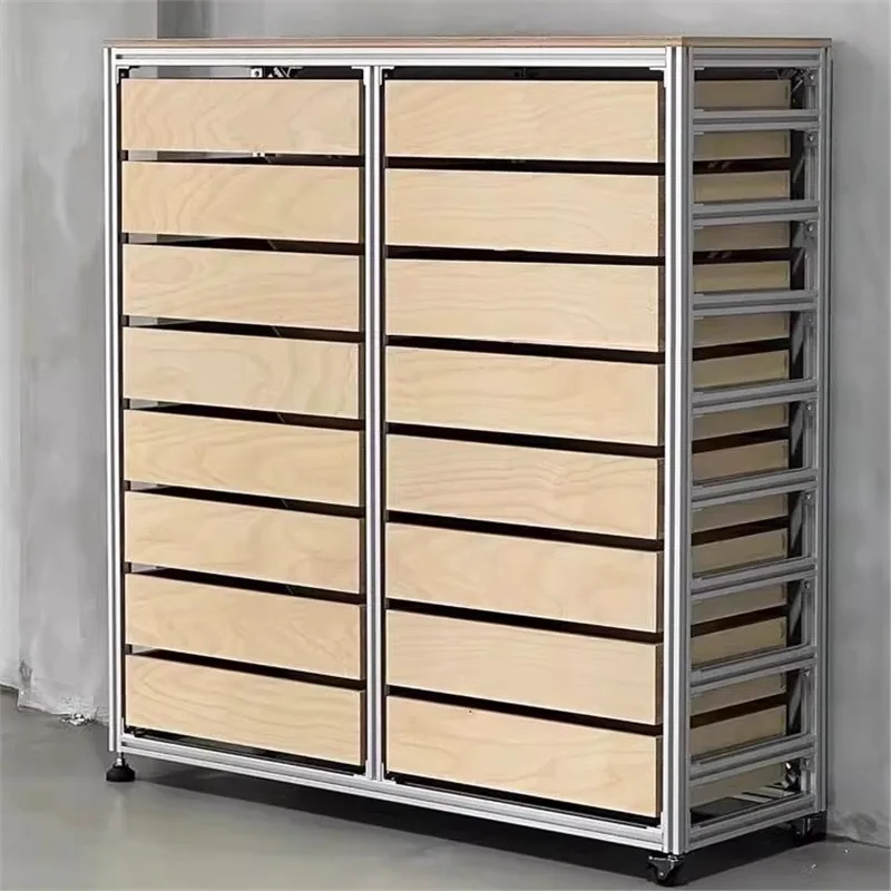 Aluminum Profile Storage Cabinet for Birch Wood Minimalist Multi Functional Cabinet Real Wood Sideboard Organizer Drawer