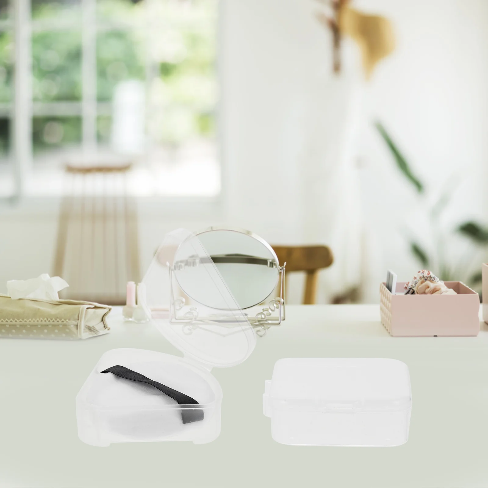 8 قطع من صندوق نفخة البودرة، إسفنجة مكياج بلاستيكية صغيرة، حقيبة تخزين شفافة على شكل مثلث مربع لحماية الغبار