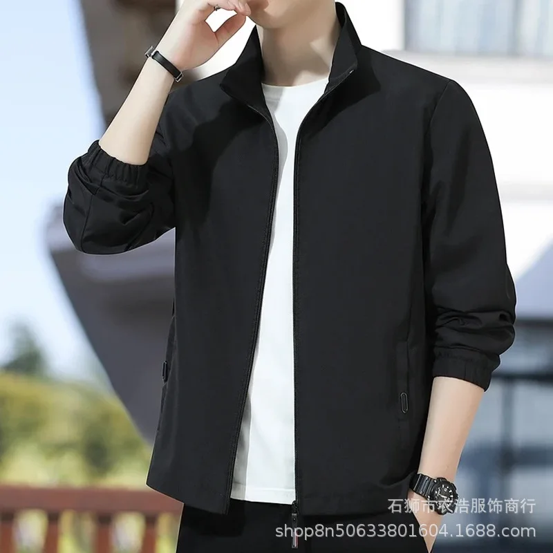 Spring and Autumn Plus-size Coats for Men Autumn Korean-style Loose Stand-up Collar Jackets Trendy Cool Casual Versatile Jackets