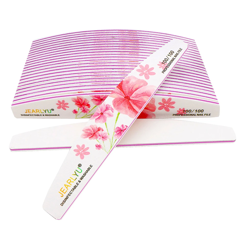 5/10/50Pcs Lots Nail Art Sanding Sandpaper Washable Nail File Semilune Buffing Curved Professional Manicure Tools Grit100/100