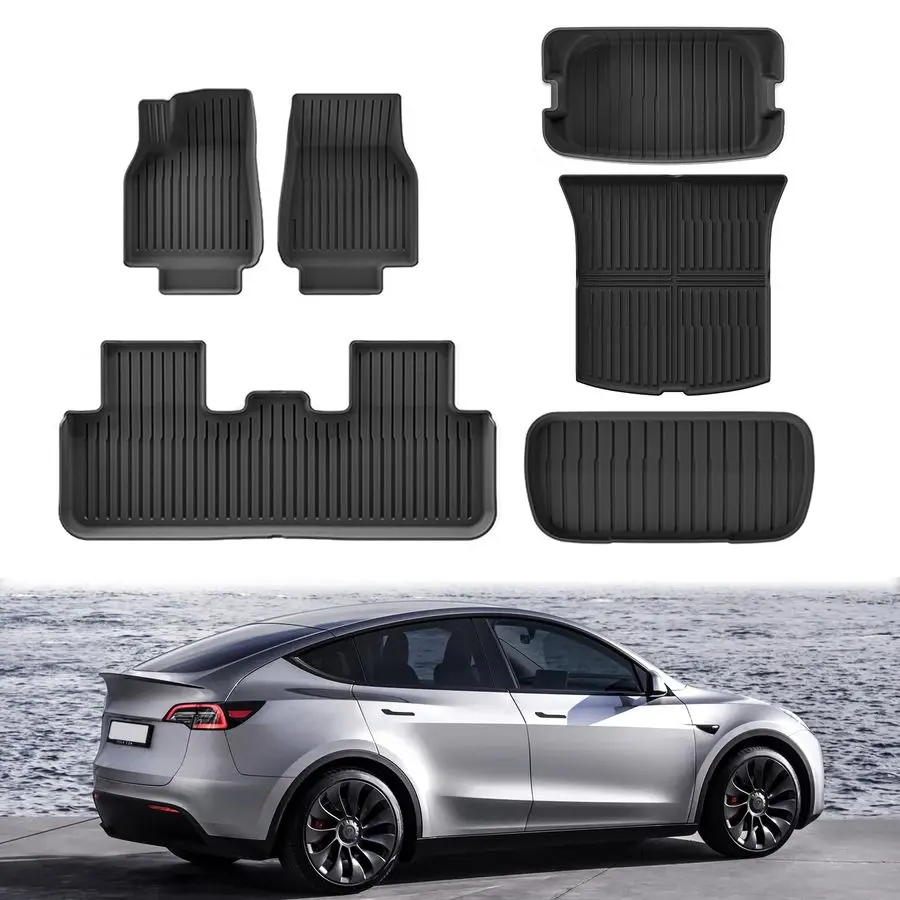 2026 سجادات أرضية من Tesla Model Y Juniper وبطانات شحن، ملحقات سجاد صندوق البضائع العرعر TEP، مجموعة من 6 سجادات، مقاومة للماء وسهلة #1