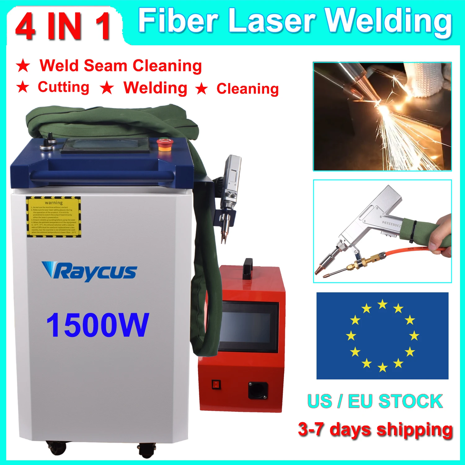 1500W Raycus Handheld Fiber Laser Welding Machine 4 in 1 Laser Welder Cleaning Cutting Soldering CNC Welder for Metal EU Ship