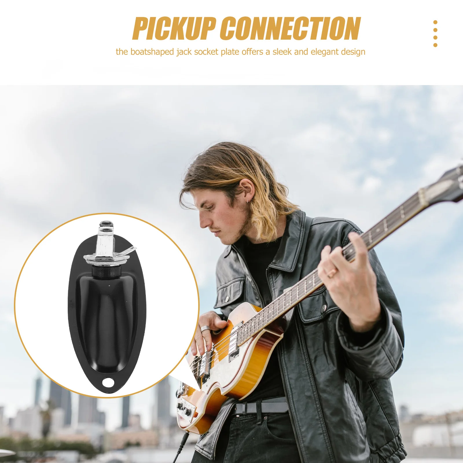 

3Pcs Black Electric Guitar Output Jack Socket Plate Boat Style 6.35mm Pickup Socket for Performance Endpin Jack for Guitar