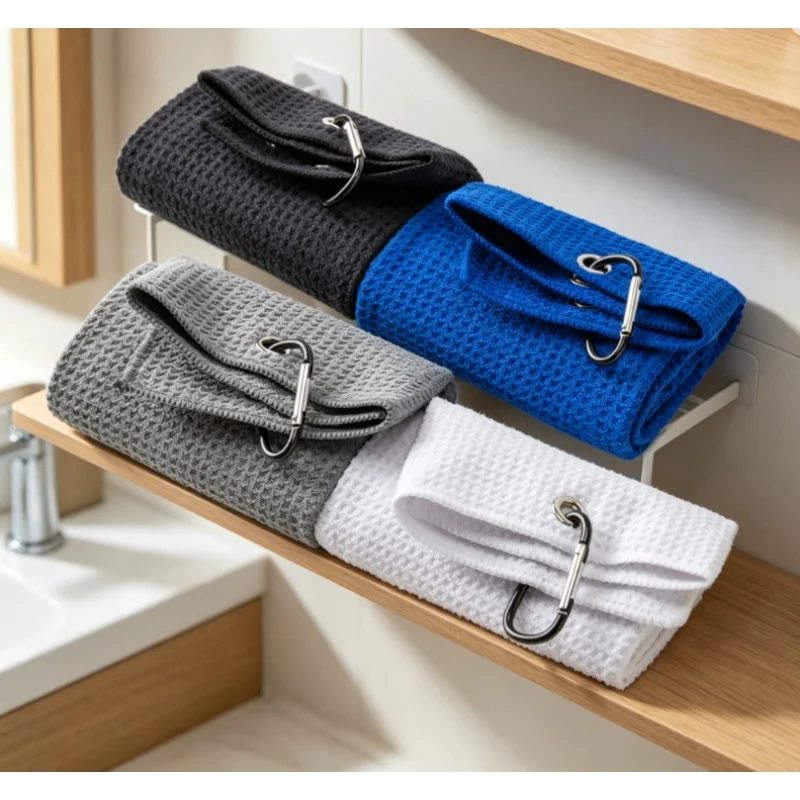 40x60CM Cotton Microfiber Golf Towel High Water Absorption with Carabiner Hook for Club Cleaning And Golf Training Aids