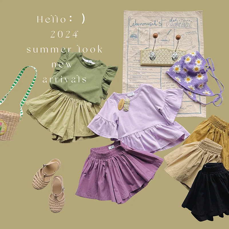 2024 Summer 2-8 Years Girls Loose Casual Cotton Shorts Five Colors