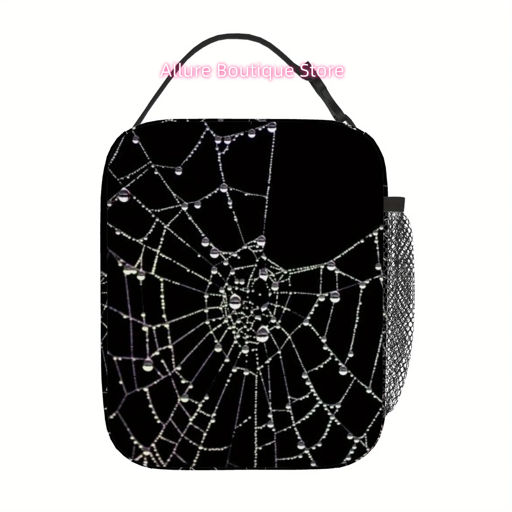 1pc, Spider Web with Dewdrops Printed Thermal Bag - Insulated Lunch Tote for Home/Restaurant/Office Use (No Food Contact), Unise