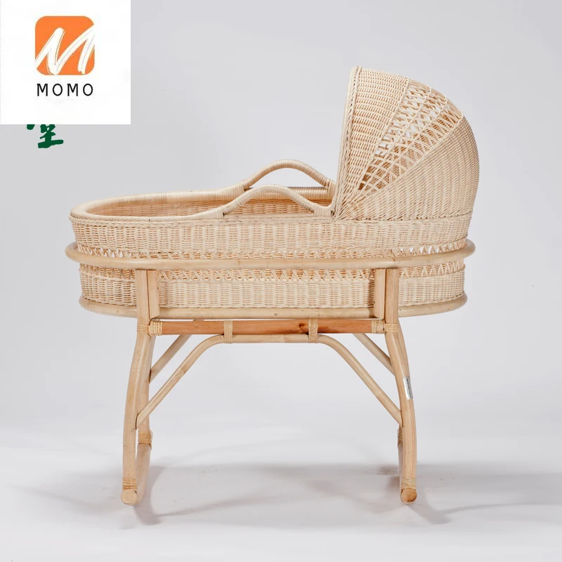 Rattan Baby Cradle Sleeping Basket Old-Fashioned Traditional Baby Bed Paint-Free Rattan Bed Removable Cradle