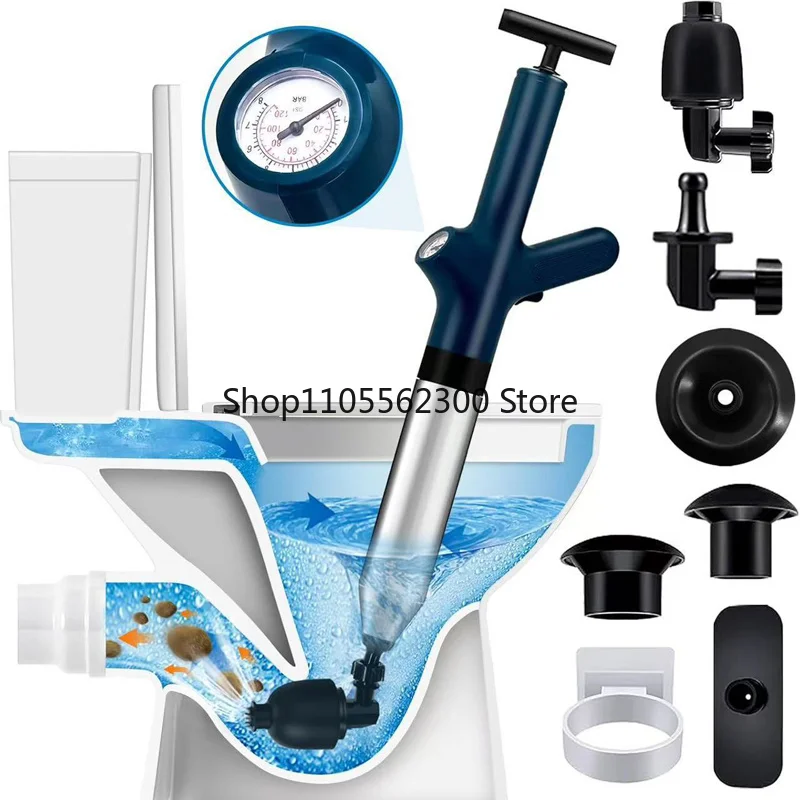 Pneumatic High-pressure Drain Blaster Tool Set Stainless Steel Toilet Plunger & Pipe Dredger Unblocker Kit​