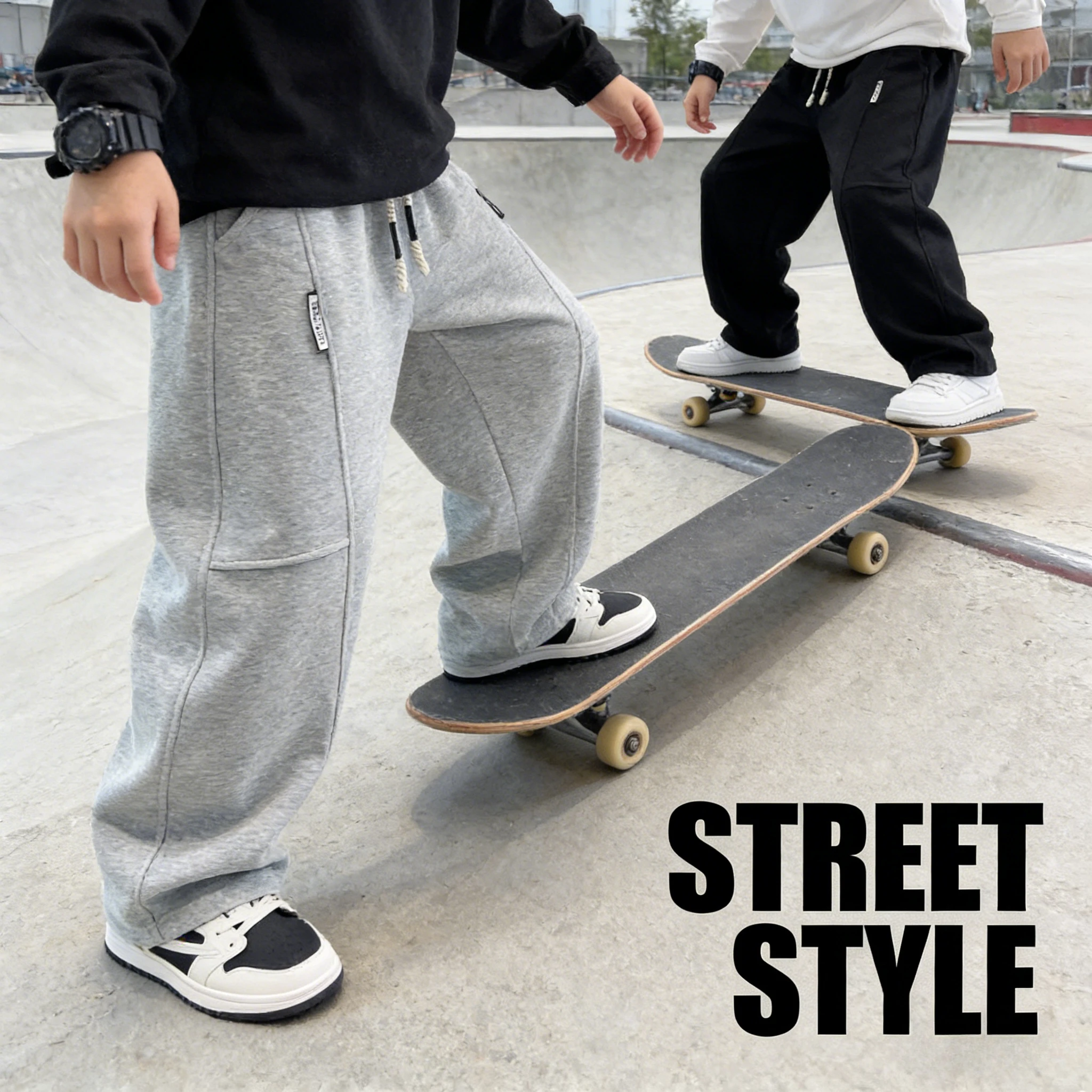 2026 Boys Loose Straight Wide Leg Sweatpants Fashion Sports Pants For Kids Teenagers