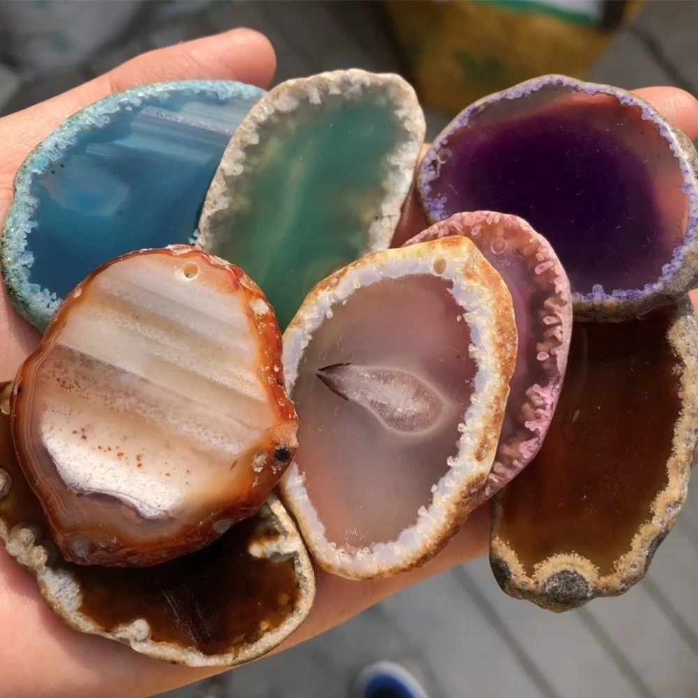 60*40mm Irregular Agate Geode Plated Gold Edged Druzy Agate Pendant Handmade DIY Jewelry Making Polished Crystal Slice Yoga