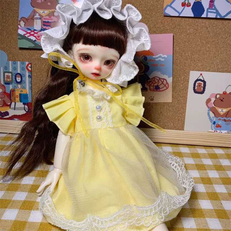 Bjd doll dress 1/6 30cm cremoso giallo maniche svasate gonna vestiti giocattolo (adatto per accessori per bambole 1/6)