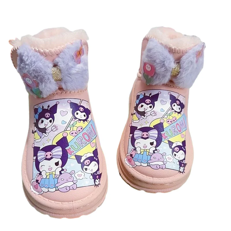 Sanrio Girl Cotton Boots Kuromi My Melody Hello Kitty Cartoon Child Boots Winter Thicken Keep Warm Shoe Water Proof Antislip New