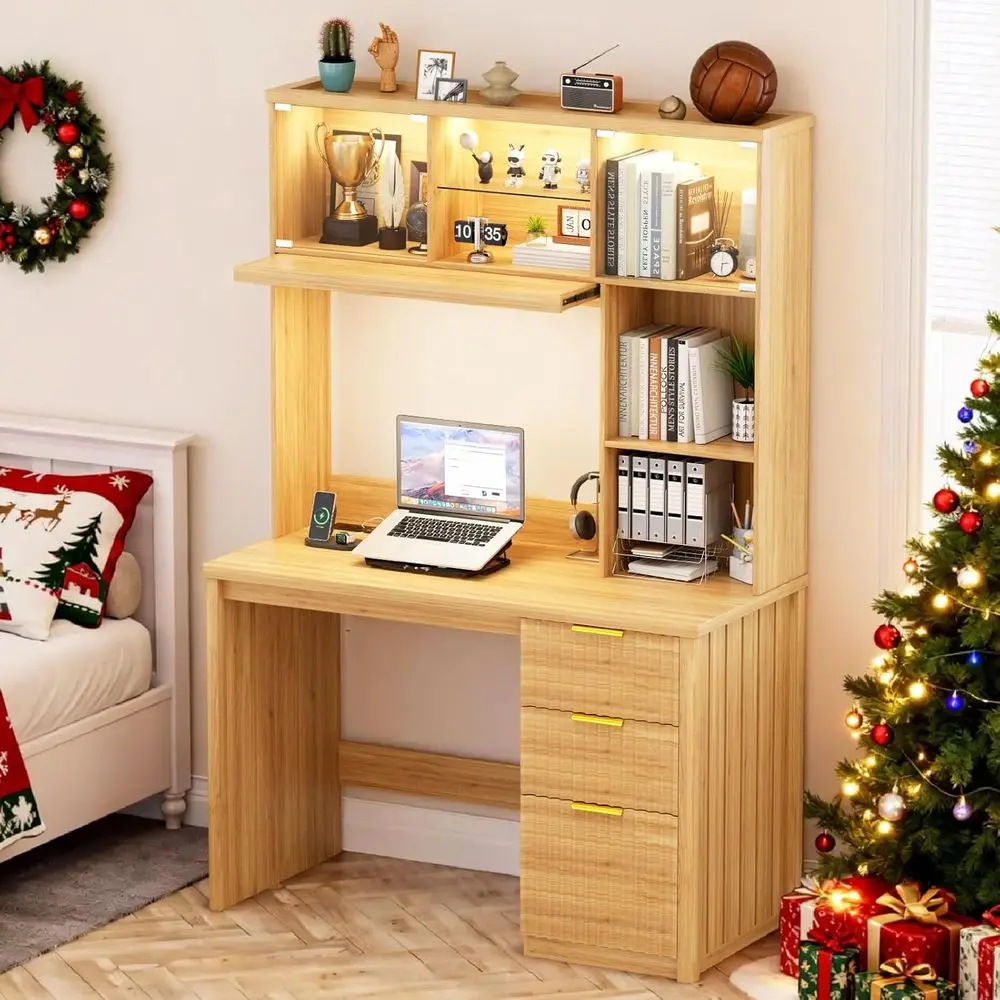 47 LED-lit Home Office Desk with Hutch & Storage, Outlet, 3 Color Options