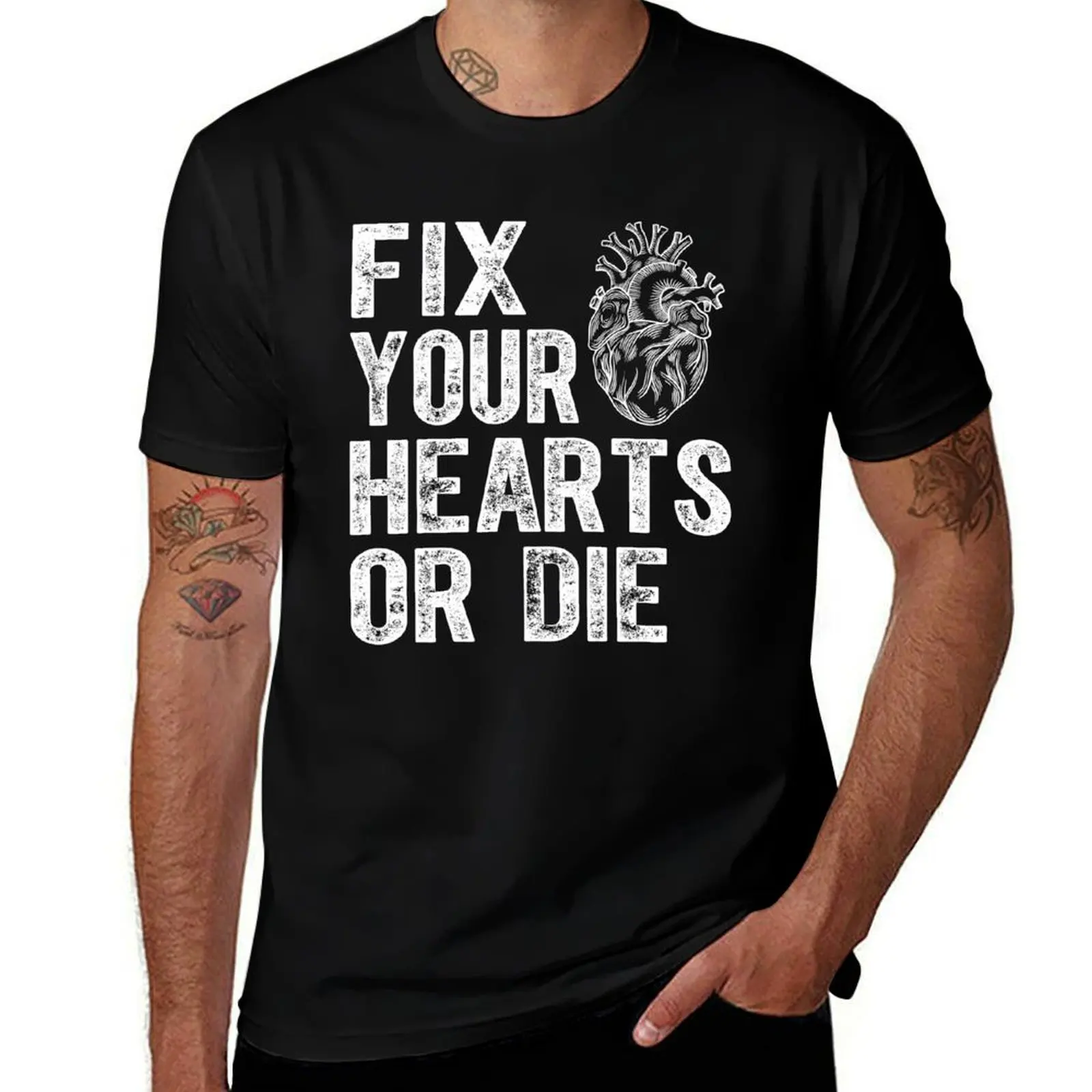 

FIX YOUR HEARTS OR DIE T-Shirt graphic t shirt vintage summer tops valentines boutique clothes heavyweight t shirts for men