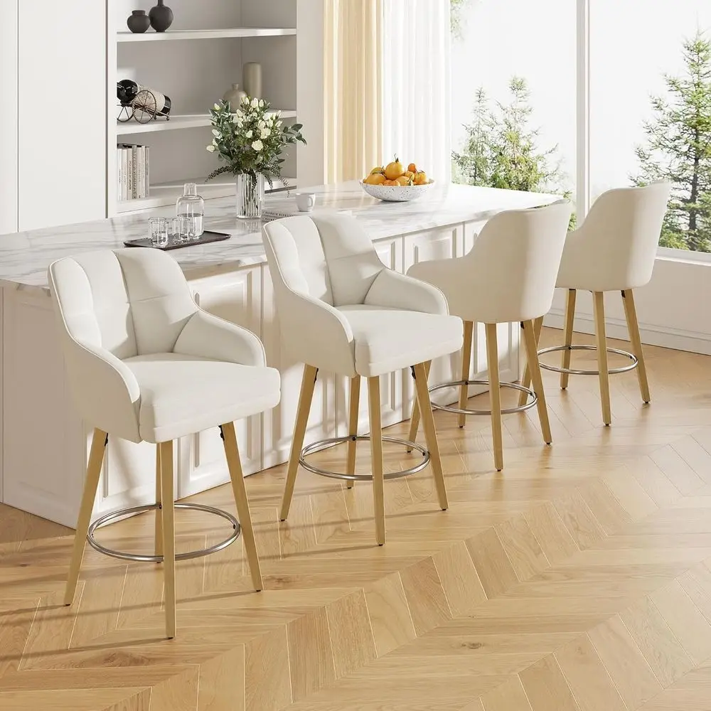 

Fabric Upholstered 26 Counter Height Bar Stools Set of 4 with Solid Wood Legs for Kitchen Island or Home Bar in Beige