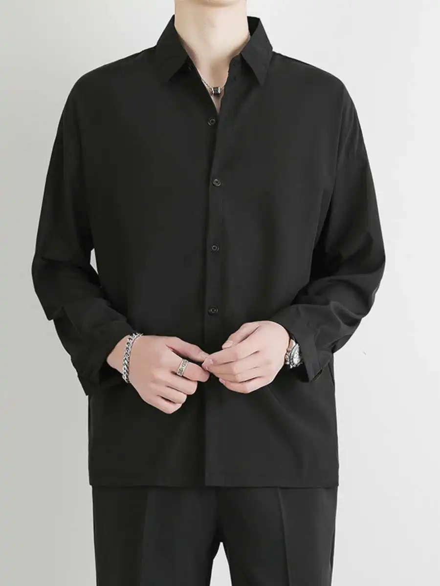 Men's Long Sleeve Leather Casual Shirt Youthful Elegant Drape Lightweight Spring Autumn Season Fashionable Simple Style