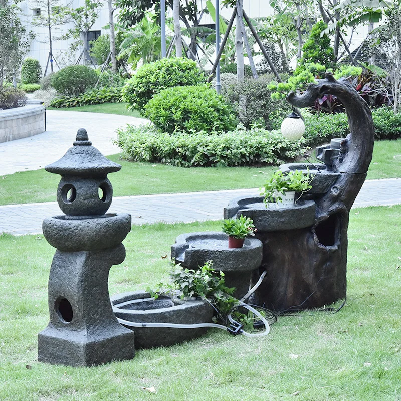Creative flowing water stone mill indoor balcony humidifier courtyard pastoral landscape floor-to-ceiling feng shui dec
