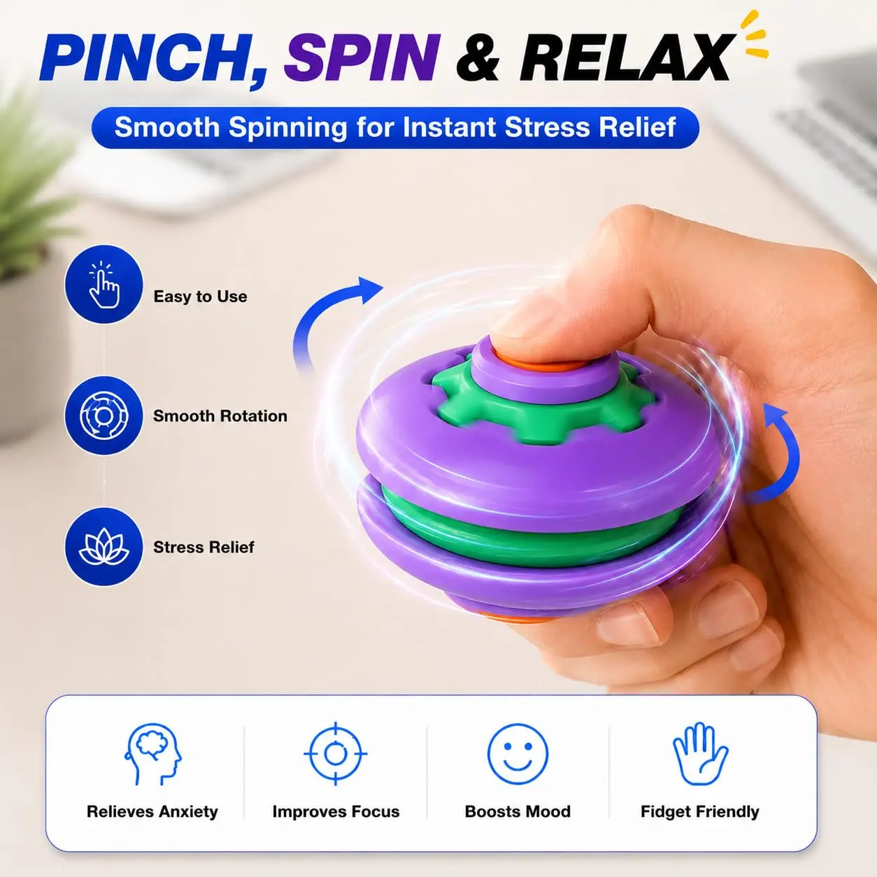 Creative 3D Printed Press-to-Spin Fidget Ball Click Deform Fidget Spinner Ball, Smooth Rotating Stress Relief Sensory Toy