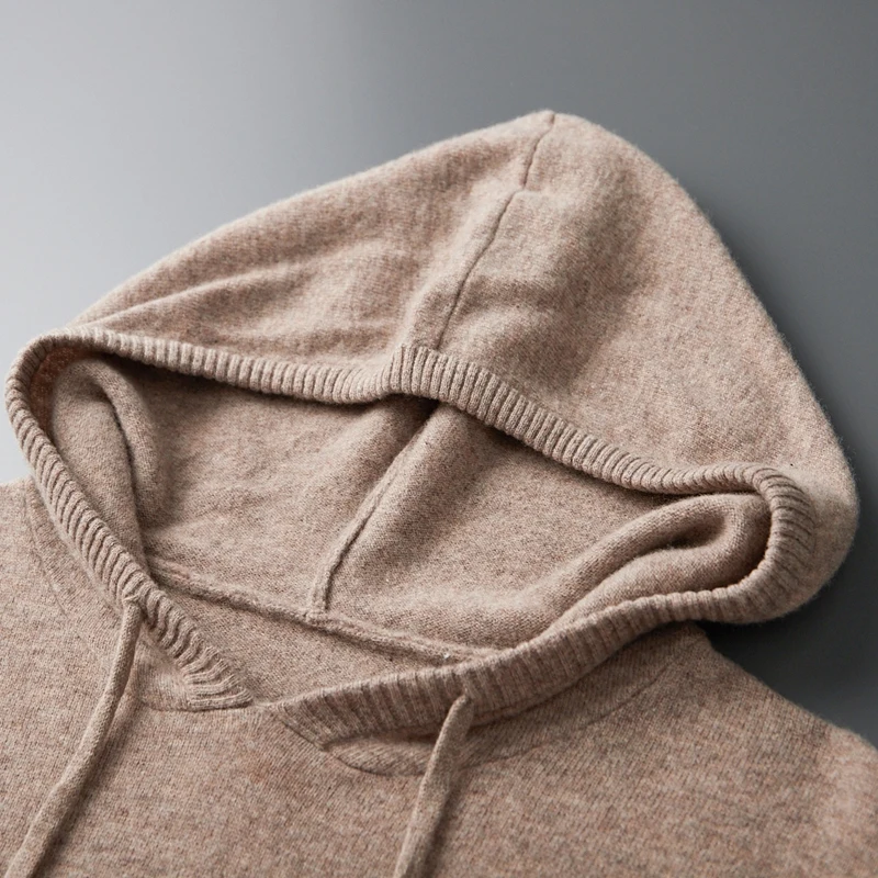 Pull à Capuche en Laine Mérinos Imbibée pour Homme, Vêtement Deux Pièces, Taille Haute, FjFashion, Solide, pour Document, Automne Hiver, 100%