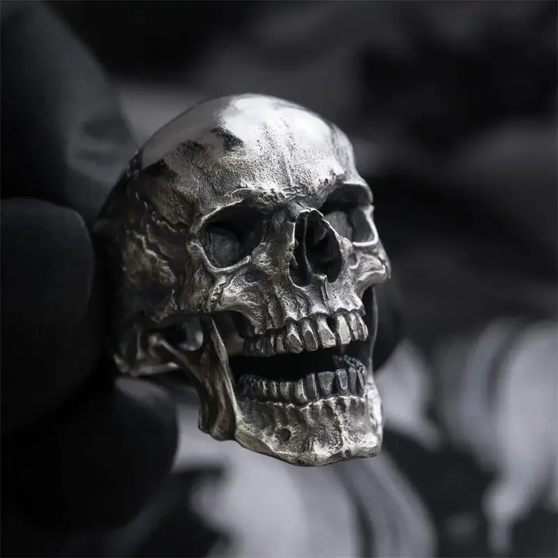 Gothic Punk Exaggeration Demon Skull Rings Cool Men\'s 316L Stainless Steel Skull Biker Ring Hiphop Motorcycle Jewelry Gift