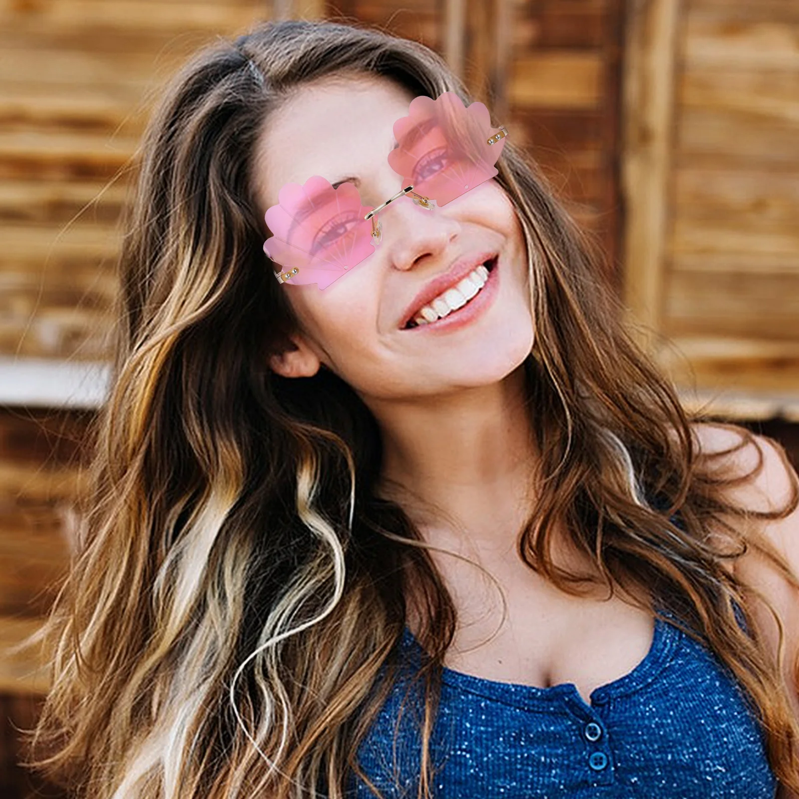 2 stuks gouden frame shell zonnebril frameloos ontwerp lichtgewicht comfortabele schelp zonnebril voor vrouwen feest foto rekwisieten