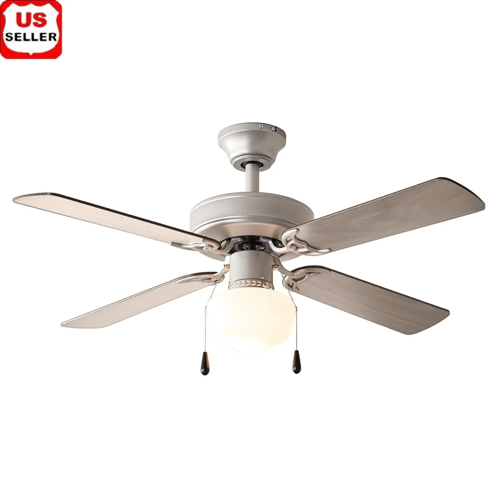 

42 Inch Ceiling Fan with Light Kit Quiet Reversible Motor 4 Blades Tri-Mount Hanging Options Indoor Use Perfect Small Rooms