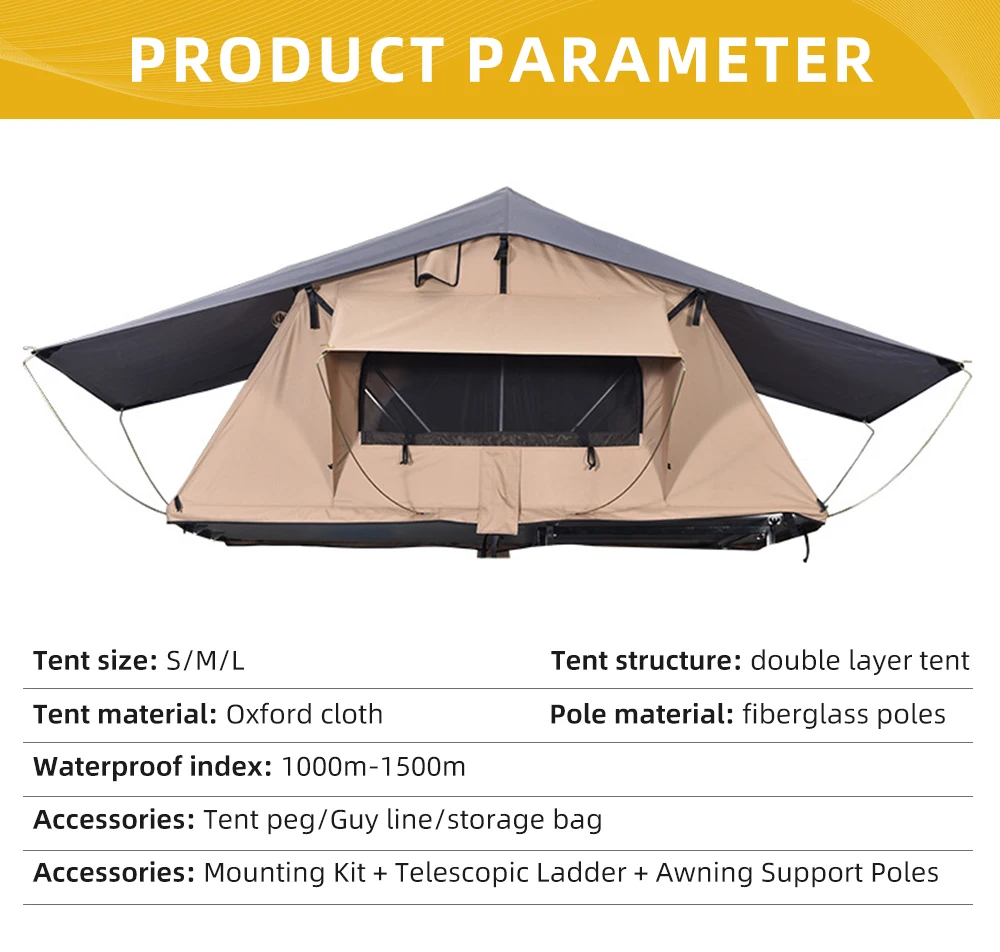 

Hot Sale Waterproof 2-3 Person Oxford Canvas Car Roof Tent Hard Shell for SUVs Aluminum Pole for Outdoor Camping