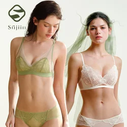 SUJIIN Sexy Wireless Lace Bra for Women Summer Comfortable Seamless Underwear No Underwire Thin Triangle Cup French Bra MX217